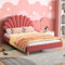 NLDGR Polsterbett Doppelbett 140 x 200 cm, Bettgestell mit Kopfteil in Blumenform Muschelform und Lattenrost, Samtstoff, für Erwachsenen Jugendbett, Mädchenbett, Gästebett (Rot)