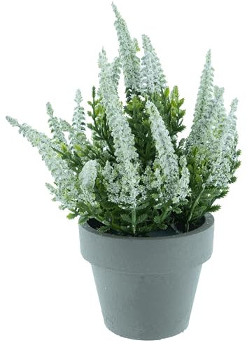 mucplants Kunstblume getopfte Erika Calluna im grauen Topf, künstliches Heidekraut, 13x19cm, Herbstblume, Kunstpflanze (Creme)