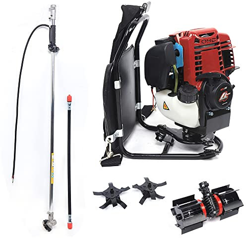 Rucksack Benzin Multifunktions Motorsense, 1.4PS 4-Takt 35.4CC Rasentrimmer, Ausziehbare Heckenschere mit Breitere Riemen, Profi Freischneider, Heckentrimmer, Multifunktionsgerät für Gartenarbeit