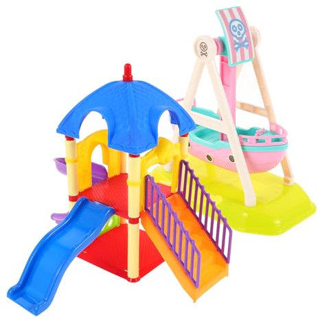 BESTonZON Lot de 2 jouets pour enfants Toboggan miniature Modèle de poupée Parc d'attractions Jouet de construction