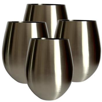 Laurie's Pub and Bar Accessories Set of 4 Stainless Steel Brushed Gold Egg Shape Tumbler Glasses 570ml (Brushed Silver)