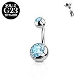 FunZing Titan Bauchnabelpiercing Silber, Klein, 6mm Stablänge, 14G, Solid Titan, Blau, CZ Nabel Ringe für Body Piercing