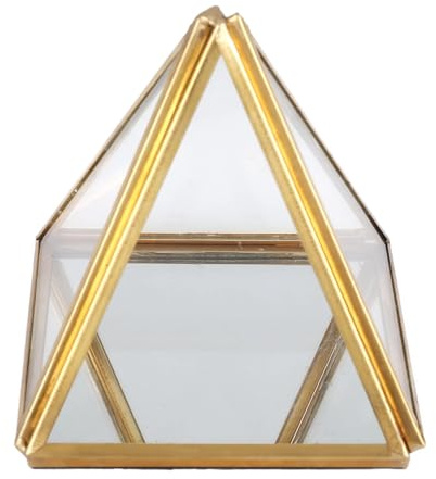 Okeeyseda Joyero de Cristal Caja Decorativa GeoméTrica Dorada Soportes de Anillo de PiráMide de Cristal GeoméTrico para Regalo de CumpleañOs de Boda S