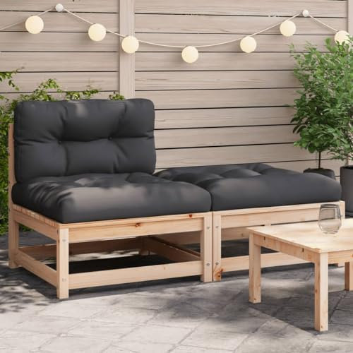 CINDERFUL Gartensofa ohne Armlehnen mit Kissen und Hocker,Rustikales OutdoorHolzsofa mit bequemen Kissen und Hocker für Garten, Terrasse und Innenhof Gartensitzmöbel