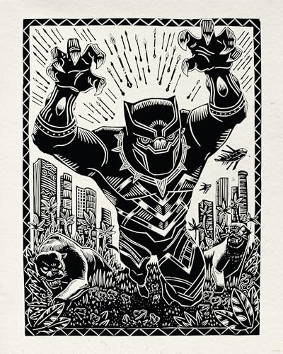 Komar Wandbild- Marvel Black Panther Lino-Cut Charge - Größe 40 x 50 cm - Poster, Kinderzimmer, Dekoration - gerollt ohne Rahmen