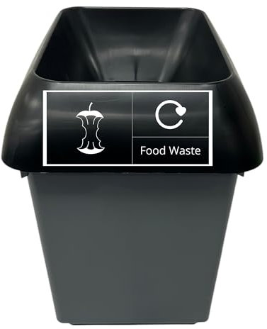 Chabrias Ltd 30 Litre Recycling Waste Bin With Lid & Logo Sticker Included (Black & Food Waste Logo)