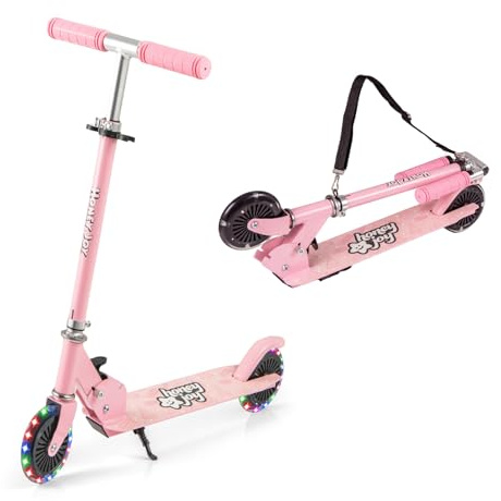 GOPLUS Roller Kinder 3 Jahre, 3-Stufig höhenverstellbarer Kinderroller, Kinder Scooter mit LED Rädern & Hinterradbremse, klappbarer Kickscooter mit/ohne Tragegurt & Ständer, Leichter Aluminium-Roller