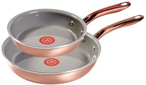 T-Fal Preserve Keramik-Antihaft-Pfannen-Set, 21,6 cm und 27,9 cm, ofenfest bis 176 °C, InoCeram Glide-Technologie, Bratpfanne, Töpfe und Pfannen, Roségold