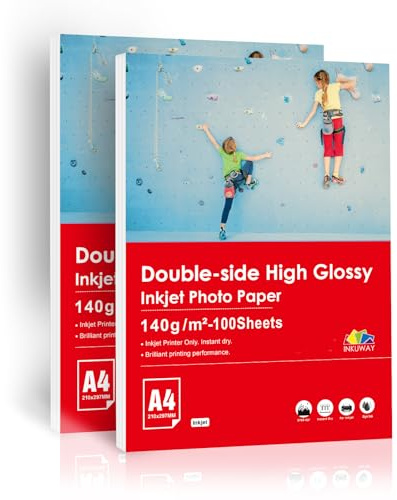 Inkuway Glänzendes Fotopapier, 140 g/m², A4, 200 Blatt für Präsentationen, Broschüren – beidseitig bedruckbar auf Tintenstrahldruckern