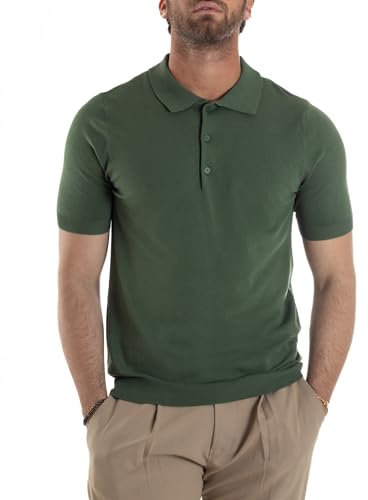 Giosal Polo Uomo Filo Maglia con Colletto Bottoni Casual T-Shirt Sottogiacca Leggera Tinta Unita Vari Colori (IT, Testo, XXL, Regular, Regular, Verde)