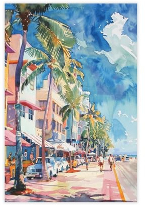UTGN Kunstdruck auf Leinwand, Motiv: Miami South Beach, 30 x 45 cm