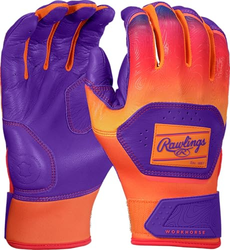 Rawlings | Workhorse Baseball Batting Gloves | Funburst | Purple/Orange | Youth XL