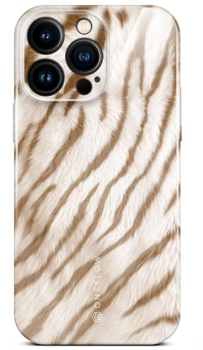 ONEFLOW Wild Cover für iPhone 14 Pro Max Hülle mit Animal Print, Designer Case Handy Schutzhülle mit Kameraschutz, Tiere Muster Hardcase dünne Handyhülle, Caramel Tiger Beige
