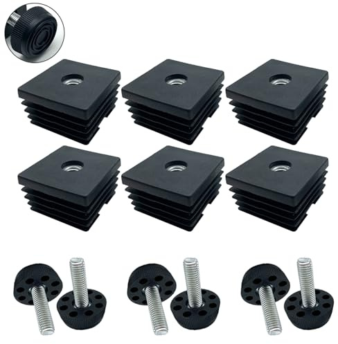 6 Pièces Bouchon Fileté Carré, avec Pieds de Meuble (M8, 50 x 50mm) | Bouchon Carré En Plastique, Pour Les Tuyaux En Métal, Les Chaises, Les Canapés, Les Tables Et Les Étagères