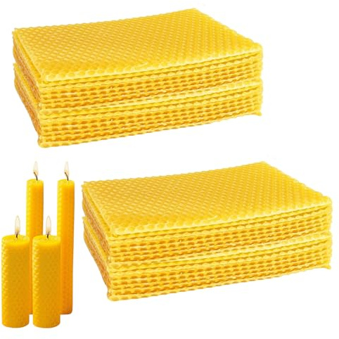 Cera de Abeja Natural 100% Pura 40 láminas 13x9 cm láminas de Cera Amarilla sin aditivos Ideales para Apicultura Manualidades Velas y proyectos DIY