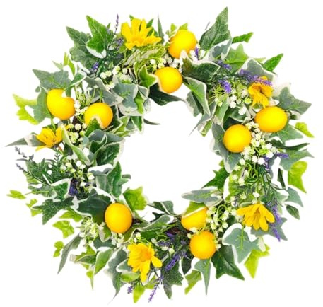 ＡＷＨＡＯ Artificial Lemon Wreath for Front Door Green Leaves for Garden Holiday Wall