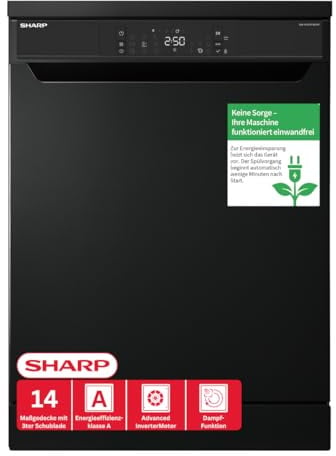 Sharp QW-NA3YF42AM-DE Geschirrspüler freistehend, 60 cm, 14 Maßgedecke, A, 42 dB, SteamWash, DualProWash, EcoWash, AutoDoor, WLAN, Weiß