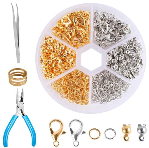 GXGM Kit de cierres para pulseras, anillas de salto abiertas, ganchos para collares, bisutería DIY, cierre de langosta, mosquetones, cierres para joyería, anillas de salto