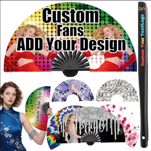 TIEBLU Custom Hand Fan Folding with Photo Text Personalised Clack Rave Fans for Wedding Concert Rave Cosplay Saloon Accessories Birthday Gifts