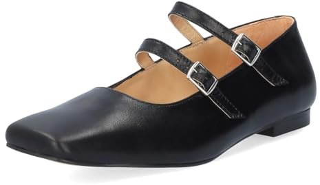 Andrés Machado - Bailarinas Planas Estilo Mary Jane en Negro para Mujer - Modelo Ivette - Punta Cuadrada con Tiras y Hebilla Lateral - Fabricadas en España - Negro EU 44