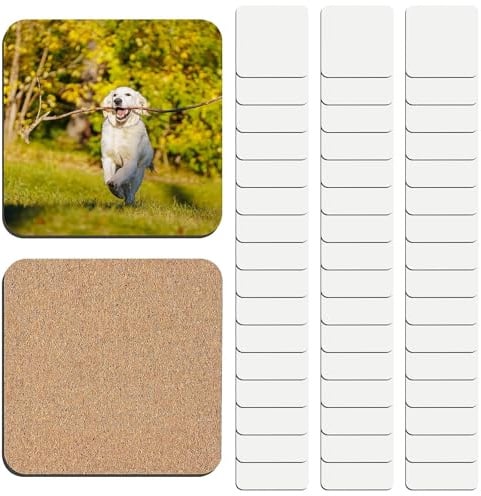 Lot de 48 Dessous de Verre à Sublimer, Supports Carrés MDF 9,8 cm | Base en Liège Antidérapante, 4 mm d’Épaisseur, pour Sublimation, DIY Personnalisé, Cadeaux et Décoration
