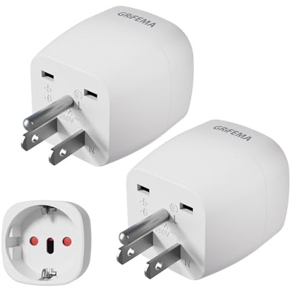 GRIFEMA Adaptador Enchufe Americano a Europeo, 2 Unidades | Clavija para tomas Tipo B en EE.UU. Canadá México y Tailandia, 250V 10A