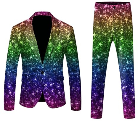 Herren Glitzer Anzug Mit Pailletten Smoking 2 Teilig Gold Frack Jacke Herrenanzug Für Party Abschlussball Slim Fit Jacke Hose Set Business Fasching Kostüm Karneval Glitzer Anzug Herren Pailletten