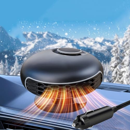 Jaaduem Portable Car Heater, 150W Fast Heating Car Heaters for Vehicle, 12V Car Heater that Plugs into Cigarette Lighter with 360° Rotatable Base, 2-in-1 Heating/Cooling Function