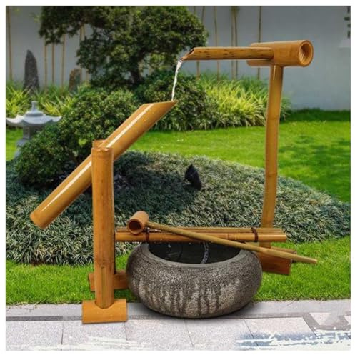 Outdoor Zen-Brunnen, Bambus-Wasserspiel mit Pumpe, DIY-Gartenbrunnen-Set