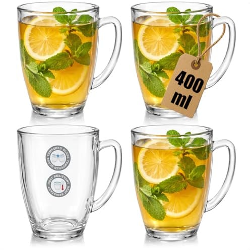 com-four® 4x Teeglas aus gehärtetem Glas, 400ml hitzebeständige