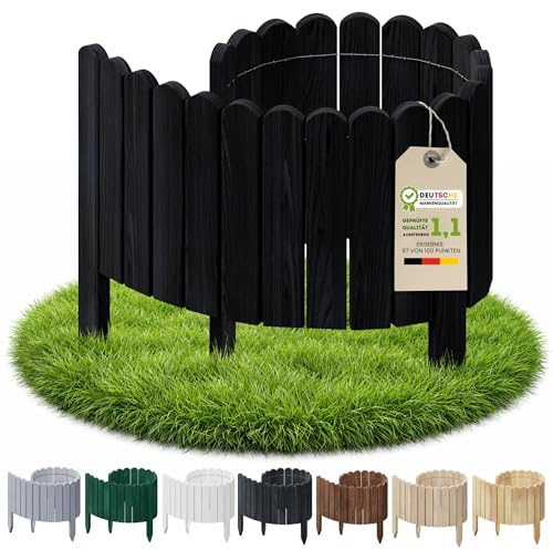 Floranica Beetumrandung H 30 x L 100 cm Schwarz Rasenkante Holz flexibel | Mittelhoher Rollborder aus Kiefernholz als Beetzaun & Staketenzaun für Rabatten und Sträucher – langlebig