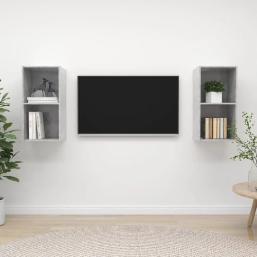Holamys Meubles TV muraux 2 pcs Gris béton en Bois d'ingénierie 37 x 37 x 72 cm Rangement Pratique pour Salon Chambre, Meuble TV Console Polyvalent avec Compartiments