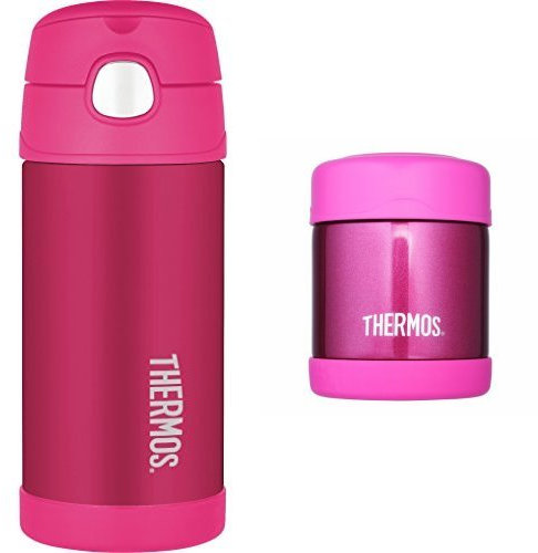 Thermos FUNtainer Bottle, 355 ml - Pink with Thermos FUNtainer Food Flask, 290 ml - Pink