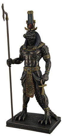 Veronese Design Harz Statuen Sobek (Ägyptische Mythologie) Antike Ägyptische Krokodil Gott des braunen Finish, Nile Statue 11,4 x 28,6 x 7,6 cm Bronze