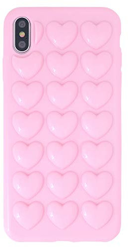 DMaos iPhone Xr Case for Women, 3D Pop Bubble Heart Kawaii Gel Cover, Cute Girly for iPhone 10r 6.1 inch - Pink