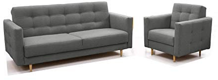Polstergarnituren Sofa mit Sessel Schlafsofa Kippsofa Sofa mit Schlaffunktion Klappsofa Bettfunktion Couch - Scarlett (Dunkelgrau)