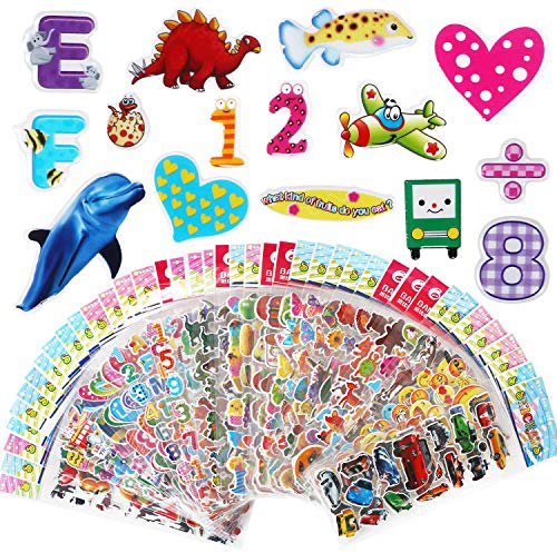 Vicloon 3D Aufkleber für Kinder 40 Blatt, 3D Sticker 1000+ Geschwollene Aufkleber für Scrapbooking Einschließlich, Including Alphabet Aufkleber, Fruchtaufkleber, Emoji Aufkleber und Mehr