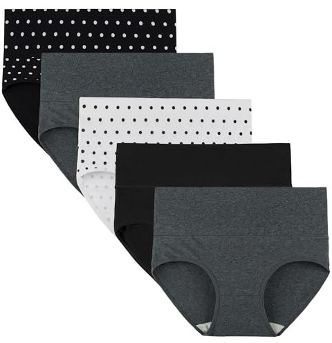 INNERSY Slip Damen High Waist Unterwäsche Baumwolle Nach Kaiserschnitt Unterhose Slips Mehrpack 5 (3XL, Dot/Grau/Schwarz)