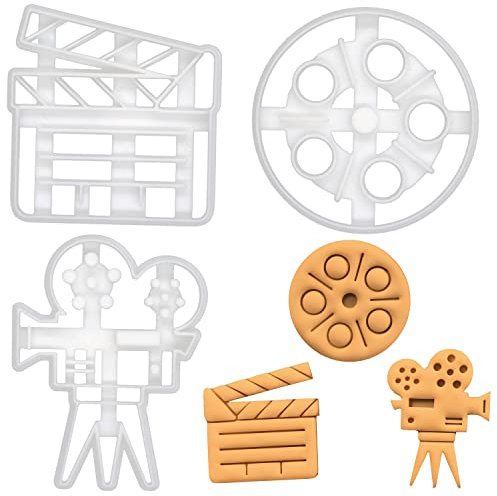 3er Set Film Ausstechformen (Formen: Filmrolle, Videokamera und Filmklappe), 3 Teile, Bakerlogy