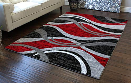 Masada Rugs, Stephanie Collection Teppich 1109, modernes Design, Rot, Grau, Weiß, Schwarz, 150 x 70 cm