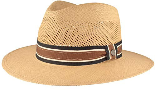 Breiter Original Panama Hut Strohhut Sommerhut aus Ecuador Traditionell Hut Handgeflochten mit ventilierter Krone - Traveller