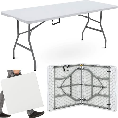 Janoon 6ft Camping Catering Heavy Duty Folding Trestle Table For BBQ Picnic Party, White