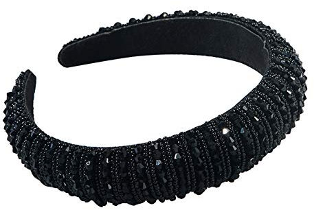 Asudaro Kristall Strass Gepolsterte Stirnbänder Frauen Bejeweled Wide Stirnbänder Haarschmuck Haarreif Kopf Warp Bling Haarbänder für Hochzeit Braut Jubiläumsfeier Schwarz
