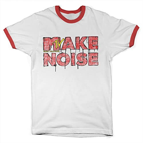 MTV Offizielles Lizenzprodukt Make Noise Ringer Herren T-Shirt (weiß Rot), Small