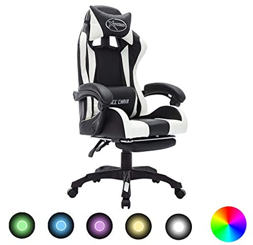 vidaXL Sedia da Gaming con Luci a LED RGB Bianca e Nera in Similpelle