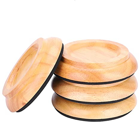 Tyenaza Klavierrolle, 4 Stück Klavierfußauflagen, rundes Buchenholz-Klavierrollen-Becher-Set, rutschfeste Klavierrollen-Becher, Massive Rollenmöbel-Beinpolster-Zubehör