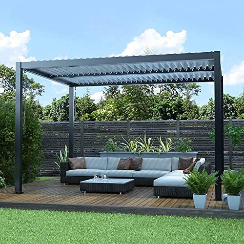 Deluxe Modern Charcoal Patio Veranda Pergola Carport with Louvered Shutter Roof by Primrose 3m x 3m