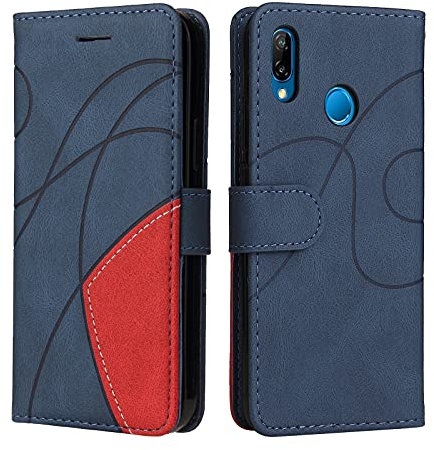 Fatcatparadise Cover per Huawei P20 Lite/Nova 3E, Flip Caso in PU Pelle Case Cover Libro Portafoglio Protettiva Custodia con TPU Sottile Antiurto,[Kickstand][Slot per Schede][Magnetica] (Blu)