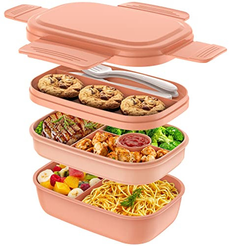 JSCORES Lunchbox für Erwachsene, 1900ML Brotdose Kinder mit Fächern Auslaufsicher Bento Box Jausenbox für Picknick Arbeit Reisen(PINK