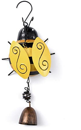GORGECRAFT Cloche à Vent en Métal Abeille Jaune Carillon à Vent en Fer Stéréo Cloche à Suspendre en Métal Verre Carillon Crochet pour Jardin Pelouse Cour Patio Décoration de la Maison Ornement